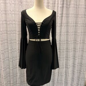 Elegant Black Lace-Up Mini Dress